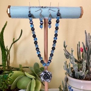 Blue & silver necklace w/ matching earrings